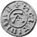 A black and white photo of an Anglo-Scandinavian coin