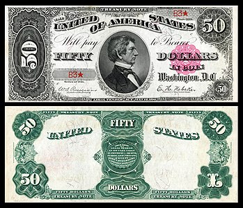 Fifty-dollar Treasury Note from the series of 1891, by the Bureau of Engraving and Printing