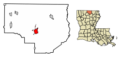 Location of Farmerville in Union Parish, Louisiana.