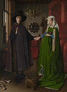 揚·范艾克的《阿諾菲尼的婚禮》，81.8 × 59.7cm，約作於1434年，自1842年起收藏[16]