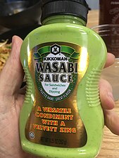Bottle of horseradish, artificial flavorings, and wasabi powder