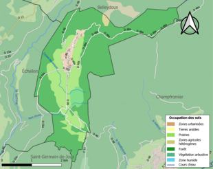 Carte en couleurs présentant l'occupation des sols.