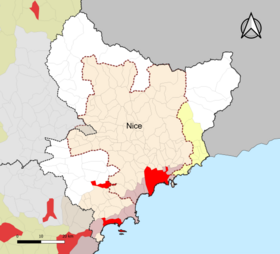 Localisation de l'aire d'attraction de Nice dans le département des Alpes-Maritimes.