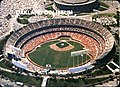 An aerial shot of a baseball game