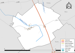 Carte en couleur présentant le réseau hydrographique de la commune