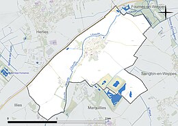 Carte en couleur présentant le réseau hydrographique de la commune