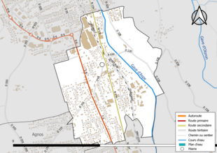 Carte en couleur présentant le réseau hydrographique de la commune