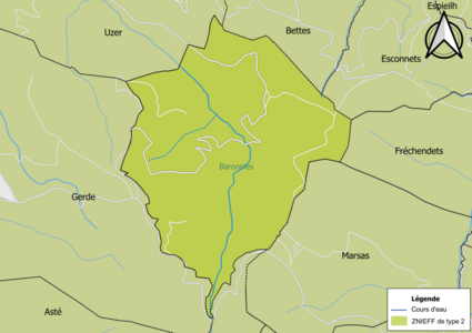 Carte de la ZNIEFF de type 2 sur la commune.