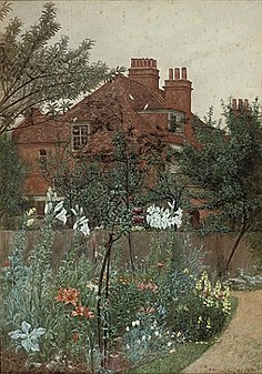 A garden in Queen Anne's Grove by Frederick Hamilton Jackson, 1882