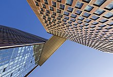 View from below, skybridge of The American Copper Buildings, 2018