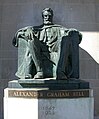 Cleeve Horne's sculpture of Alexander Graham Bell in front of the Brantford Bell Telephone Building