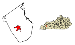 Location of Princeton in Caldwell County, Kentucky.