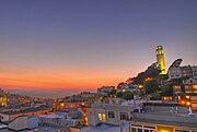 A picture of Coit Tower at sunset.