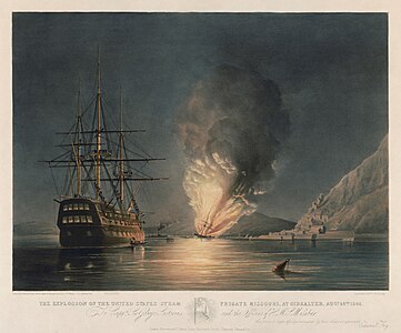 HMS Malabar observes Missouri's final fate, by Thomas Goldsworthy Dutton after Edward Duncan after George Pechell Mends (restored by Adam Cuerden)