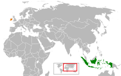Map indicating locations of Indonesia and Ireland