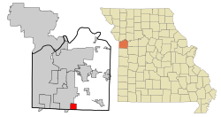 Location of Greenwood, Missouri in Jackson County