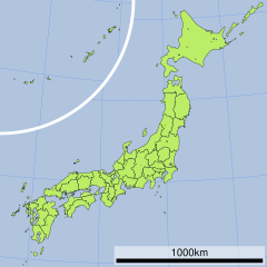 石鎚山脈の位置（日本内）