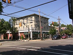 Intersection of Main Street and Delaware Avenue in central Pennington