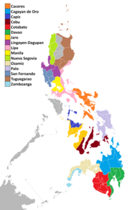Map of the Philippines showing the different ecclesiastical provinces