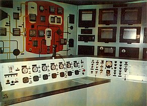 Control room: control rod position indicators in the foreground