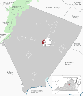 Location of the University of Virginia CDP within the Albemarle County