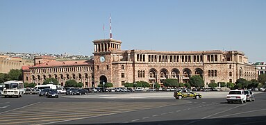 Armenia's Government House in Yerevan's Republic Square, built of yellow tuff