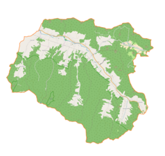 Mapa konturowa gminy Łabowa, u góry nieco na prawo znajduje się punkt z opisem „Kotów”