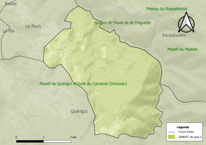 Carte de la ZNIEFF de type 2 sur la commune.