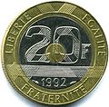 Image 37French 1992 twenty Franc Tri-Metallic coin (from Coin)