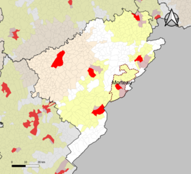 Localisation de l'aire d'attraction de Morteau dans le département du Doubs.