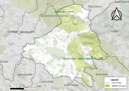 Carte des ZNIEFF de type 2 sur la commune.