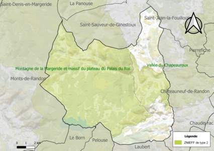 Carte des ZNIEFF de type 2 sur la commune.