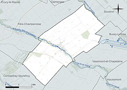 Carte en couleur présentant le réseau hydrographique de la commune