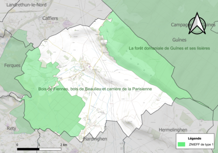 Carte des ZNIEFF de type 1 sur la commune.