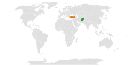 Map indicating locations of Afghanistan and Turkey