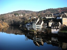 Houses along the Dordogne river in Argentat