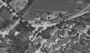 Aerial view with Bahnhofstrasse in the top left corner, 1919