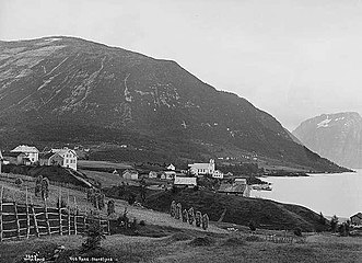 View of the new church from the site of the old church (c. 1890)