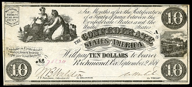 Ten Confederate States dollar (T28), by Hoyer & Ludwig
