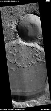 Wide view of craters, layers, streaks, hollows. Picture taken with HiRISE under HiWish program