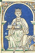 Henri II, extrait d'une miniature de l'Historia Anglorum de Matthieu Paris, vers 1250-1255.