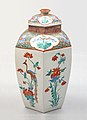 Kakiemon Imari ware hexagonal jar, flowering plant and phoenix design in overglaze enamel