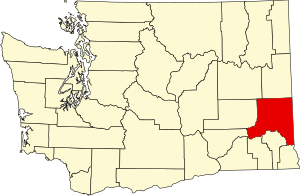 Map of Washington highlighting Whitman County