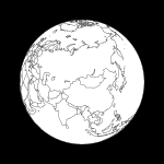 Figur 3: Sikten mot jorden 4 timmar före apogeum-passagen under förutsättning att apogeums-longituden är 90° öst. Satelliten befinner sig på en höjd av 24043 km över punkten 92.65° öst 47.04° nord.