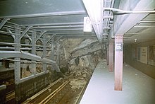 The Cortlandt Street station is seen partially collapsed