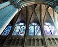 The clerestory windows at Reims from the inside. The flying buttresses mean there is no need for thick walls to hold the vault up.