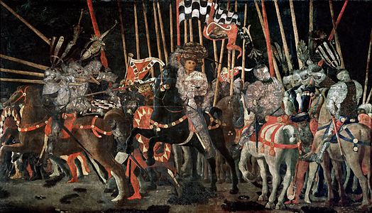 El contraataque de Michelotto da Cotignola en la batalla de San Romano, (c. 1455), 182 × 317 cm, Museo del Louvre (París).