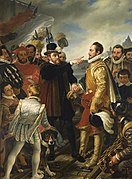 Philip II, King of Spain, Reproaches William I, Prince of Orange, in Vlissingen upon his Departure from the Netherlands in 1559. By Cornelis Kruseman.