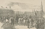 Rikshärolden avblåser riksdagen på Riddarhustorget den 10 mars 1858.