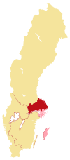 Förvaltningsrättens domkrets (rött) samt den kammarrätt den faller under (ljusrosa).